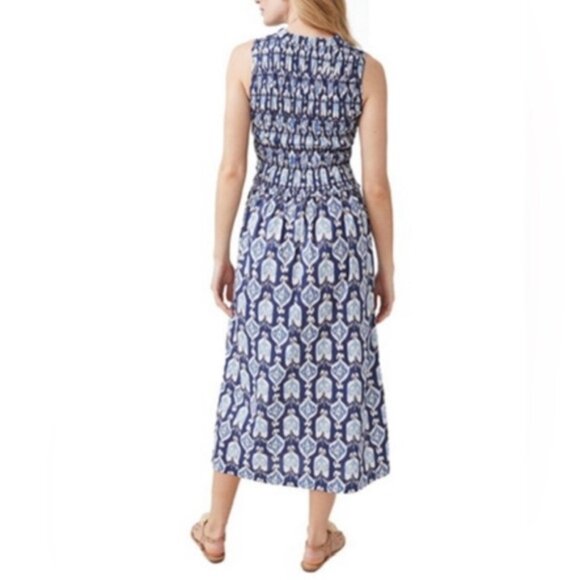 J. McLaughlin The Ciri Maxi Dress Blue Damask 100% Cotton Ruched Bodice Casual - Picture 3 of 14